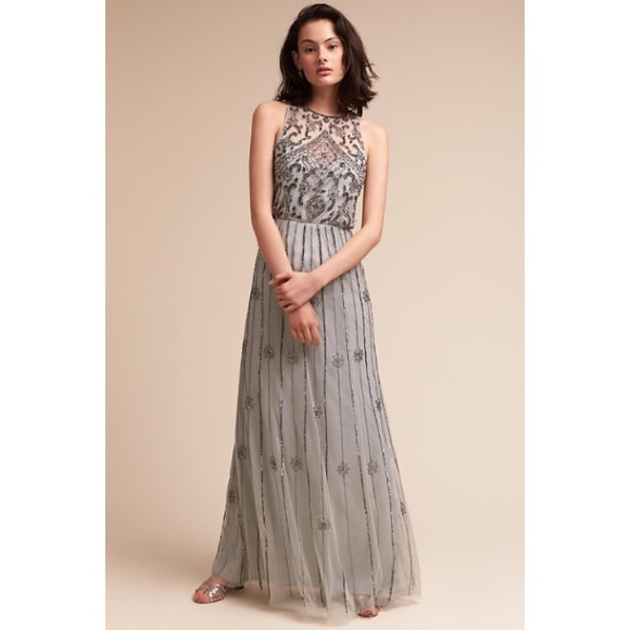 BHLDN Amada Dress Beaded Blue Maxi Gown 0 - Picture 2 of 10